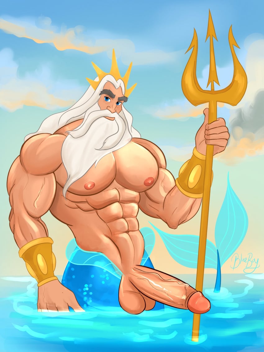 1boy abs beard biceps big_chest big_cock big_pecs big_penis blueboybara boner bulging_biceps caucasian caucasian_male daddy dilf disney erect_penis erection fish_tail greek_mythology hard_on huge_chest huge_cock huge_pecs in_water king_triton looking_at_viewer male male_only merfolk merman muscles muscular muscular_male outdoors outside pecs silver_fox smooth_chest smooth_skin solo solo_male trident veiny_penis