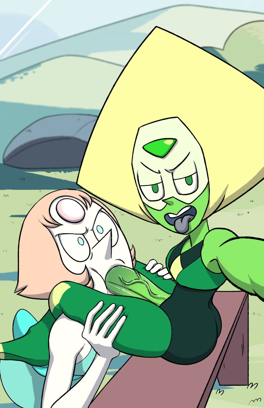 1futa 1girls angry breasts clothed clothing duo dzk erection fellatio female futa_on_female futanari high-angle_view huge_cock humanoid humanoid_penis looking_at_viewer mostly_clothed oral pearl_(steven_universe) penis penis_in_mouth peridot_(steven_universe) questionable_consent selfie sex sitting steven_universe tongue tongue_out