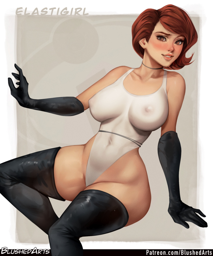 1girls absurd_res blushedarts brown_hair curvy_body curvy_figure dblushed elastigirl helen_parr hi_res leotard looking_at_viewer short_hair smooth_skin solo_female the_incredibles voluptuous voluptuous_female