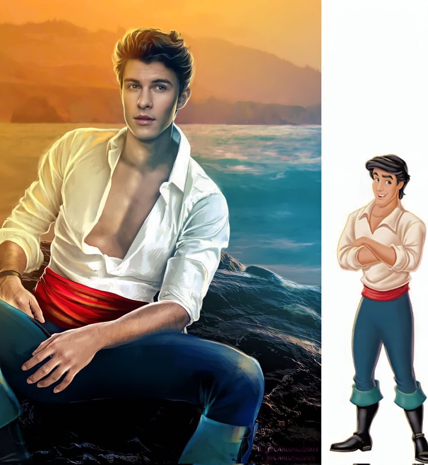 1boy carlos_gzz caucasian caucasian_male celebrity disney disney_prince in_character male male_only muscles muscular muscular_male musician ocean outdoors outside prince_eric shawn_mendes smooth_chest smooth_skin solo solo_male the_little_mermaid