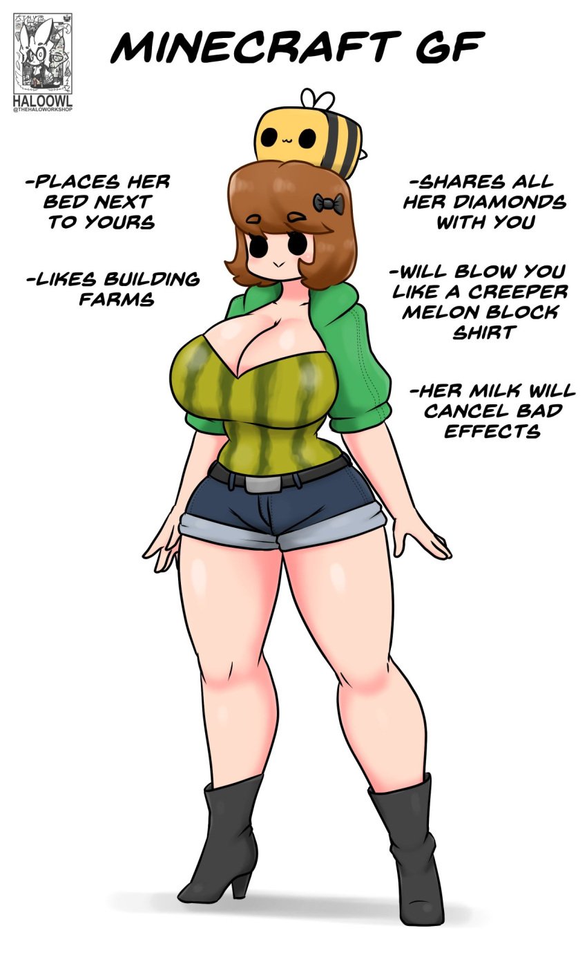 1girls 2d 2d_(artwork) 2d_artwork :> :3 background bee bee_(minecraft) bee_wings big_boobs big_breasts big_tits black_boots black_text boob_window boobs boots breasts brown_eyebrows brown_hair clothed clothed_female clothes clothing curvaceous curvy digital_art digital_drawing digital_drawing_(artwork) digital_media digital_media_(artwork) digital_painting_(artwork) english english_text eyebrows eyelashes eyes female fingers green_sweater hair haloowl heel_boots hi_res high_resolution highres hips honey_bee huge_breast huge_breasts human hyper_breasts ideal_gf large_breast large_breasts massive_breasts microsoft minecraft mojang no_sex short_hair short_shorts shorts simple_background smile smiling sweater text thick_thighs tits voluptuous voluptuous_female wholesome wings xbox_game_studios