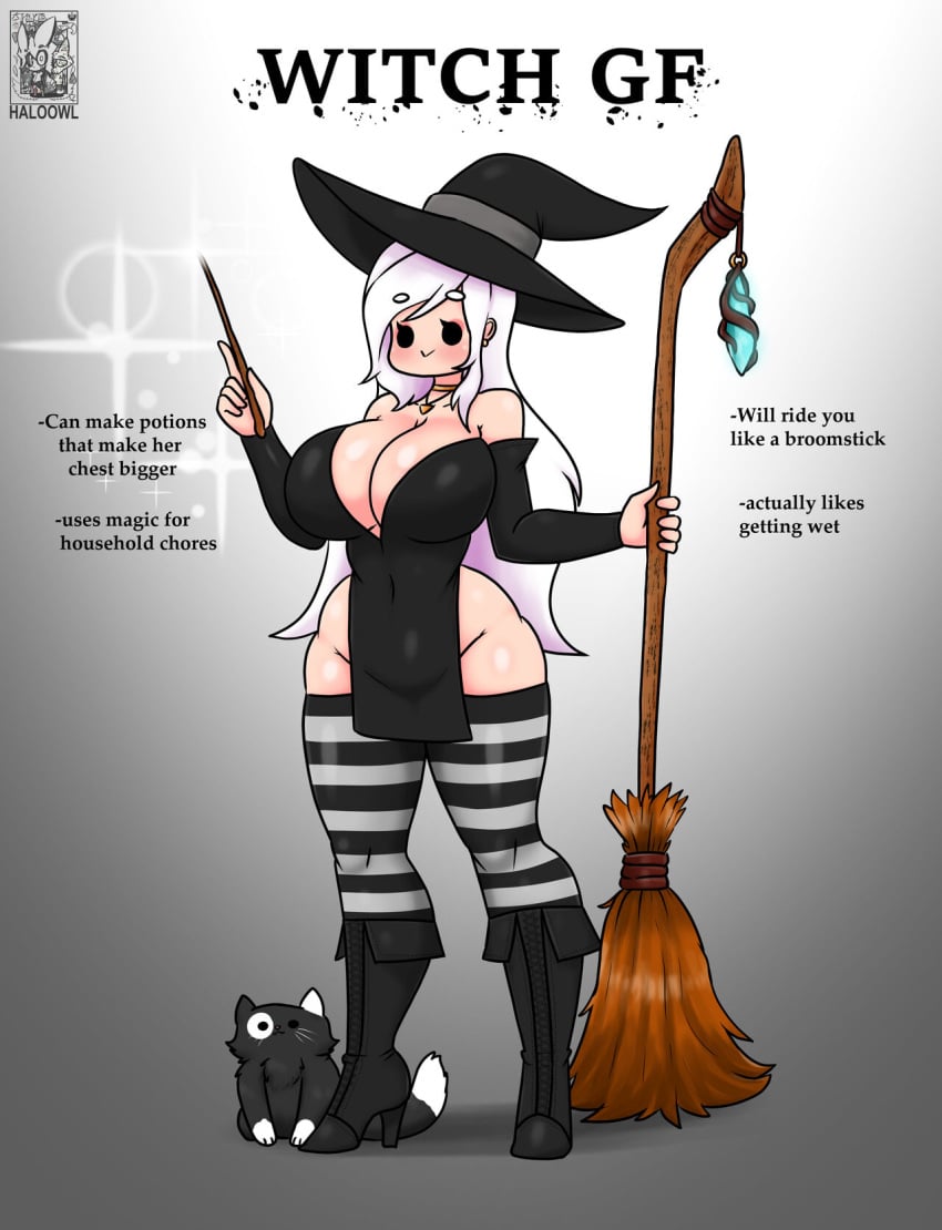 big_breasts broom curvaceous curvy haloowl hat huge_breast huge_breasts ideal_gf large_breast large_breasts magic_wand massive_breasts stockings striped_legwear striped_stockings sweater thick_thighs voluptuous voluptuous_female wand white_hair white_hair_female witch witch_hat