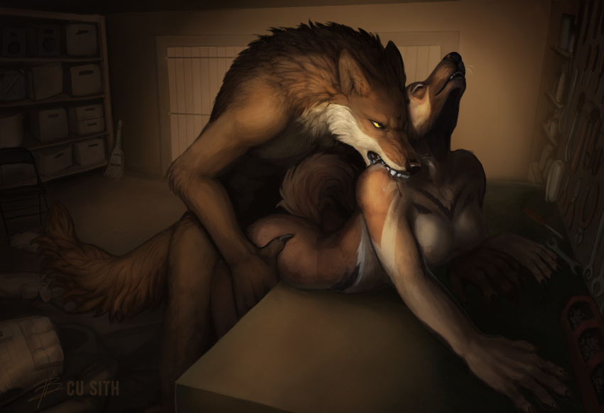 2023 5_fingers anthro anthro_on_anthro anthro_penetrated anthro_penetrating anthro_penetrating_anthro ass bared_teeth biceps bite blood bodily_fluids breasts brown_body brown_fur canid canine canis cheek_tuft claws cu_sith_(artist) detailed_background digital_drawing_(artwork) digital_media_(artwork) domestic_dog duo facial_tuft female female_penetrated finger_claws fingers fluffy fluffy_tail from_behind_position fur garage hand_on_hip hi_res leaning leaning_forward leaning_on_object looking_at_another looking_pleasured male male/female male_penetrating male_penetrating_female mammal narrowed_eyes nude open_mouth penetration raised_tail rough_sex saliva sex shoulder_bite smile standing tail tuft whiskers wolf yellow_eyes