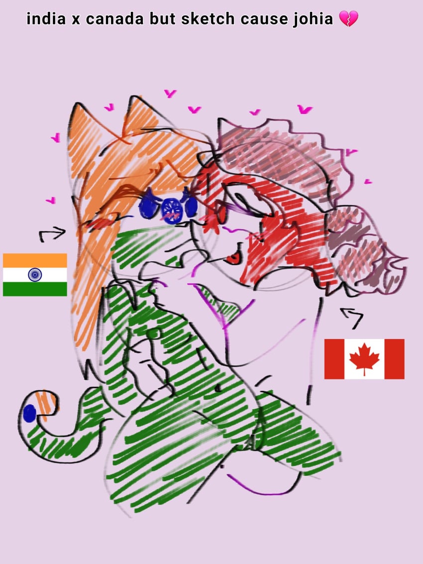 1boy 1girls canada_(countryhumans) countryhumans countryhumans_girl deltahyo doodle english_text heart india_(countryhumans) text