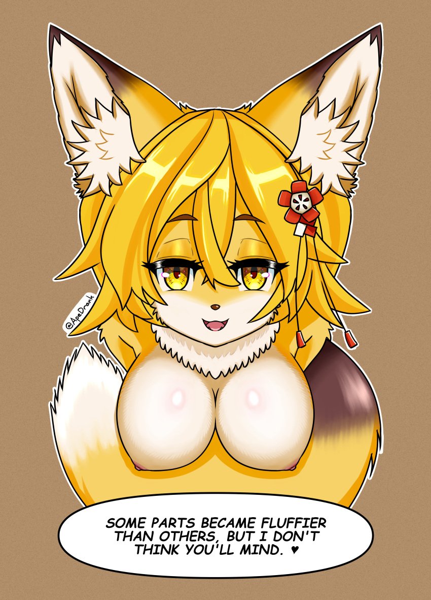 2023 absurd_res accessory alternate_species anthro apedrank big_breasts blonde_hair breasts brown_body brown_fur canid canine cleavage clothed clothing digital_media_(artwork) dipstick_ears dipstick_tail exposed_breasts female fluffy fluffy_tail fox fur furrification hair hair_accessory half-closed_eyes hi_res inner_ear_fluff kemono looking_at_viewer looking_up mammal markings multicolored_body multicolored_ears multicolored_fur multicolored_tail narrowed_eyes red_clothing senko-san sewayaki_kitsune_no_senko-san short_hair simple_background solo tail tail_markings tuft white_body white_clothing white_fur yellow_body yellow_eyes yellow_fur