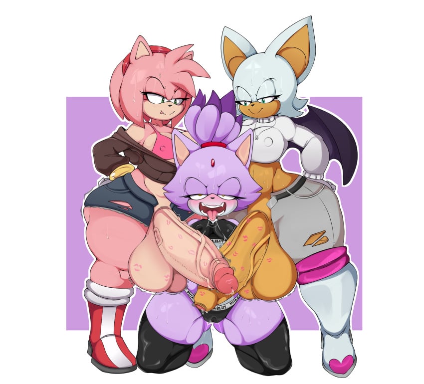 1girls 2futas amy_rose anthro blaze_the_cat chaos_nsfw fellatio foreskin furry futanari huge_balls huge_cock hung_bottom hung_futanari hyper_penis ichi_nsfw kiss_mark oerba_yun_fang rouge_the_bat sonic_(series) unbuttoned_pants uncut