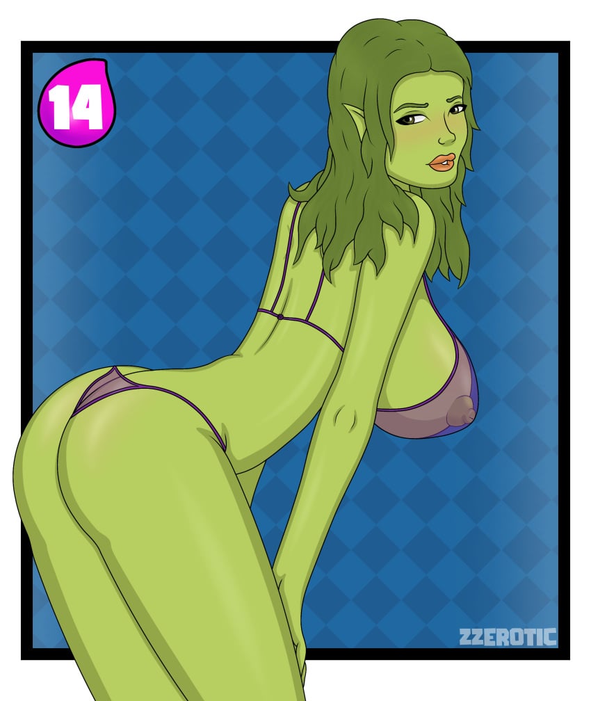 1girls 2023 areola areolae artist_name ass ass_grab big_ass big_breasts big_nipples breast_grab breasts clash_(series) clash_royale clothing dat_ass eyelashes female female_only goblin goblin_(clash_royale) goblin_female green_eyes green_hair green_nipples green_skin hands_on_legs huge_ass huge_breasts lingerie long_ears long_hair looking_at_viewer looking_back nipples nipples_visible_through_clothing nude nude_female open_mouth pink_lipstick purple_bra purple_lingerie purple_panties solo solo_female squeezing supercell voluptuous voluptuous_female zzerotic