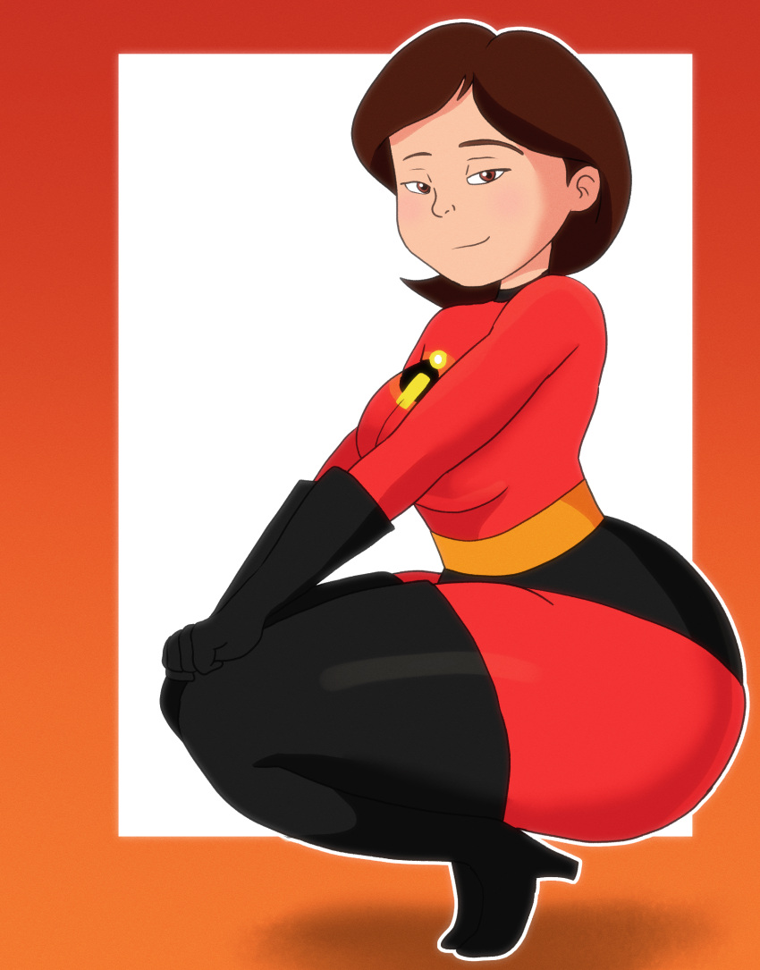 1girls big_ass big_butt brown_hair darkleon disney female female_focus female_only helen_parr huge_ass huge_butt light-skinned_female light_skin looking_at_viewer mature_female milf mother pixar side_view smooth_skin superheroine the_incredibles thick_thighs uniform