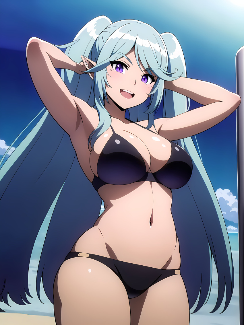 1girls ai_generated arms_behind_head big_breasts bikini blue_hair breasts busty epsilon_(the_eminence_in_shadow) female female_only hi_res kage_no_jitsuryokusha_ni_naritakute! large_breasts legs long_hair looking_at_viewer navel pose posing purple_eyes sensual sexy_armpits smile solo the_eminence_in_shadow thighs twintails