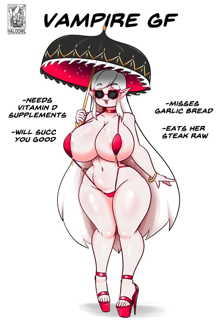 big_breasts bikini bracelet choker curvaceous curvy haloowl heels high_heels holding_umbrella huge_breast huge_breasts hyper_breasts ideal_gf large_breast large_breasts massive_breasts pale-skinned_female pale_skin red_bikini red_swimsuit red_swimwear shades sling_bikini sling_swimsuit slingshot_bikini slingshot_swimsuit sweater swimsuit swimwear thick_thighs umbrella vampire vampire_girl voluptuous voluptuous_female white-skinned_female white_hair white_hair_female white_skin white_skinned_female