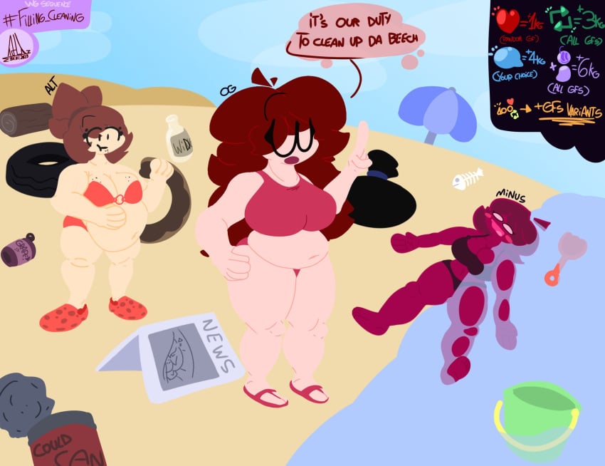 3girls alt_girlfriend_(readraws) beach big_breasts bikini chubby cleavage crocs eating fat female female_only friday_night_funkin girlfriend_(friday_night_funkin) minus_gf_(iagoanims) multiple_girls sandals thatncorner weight_gain