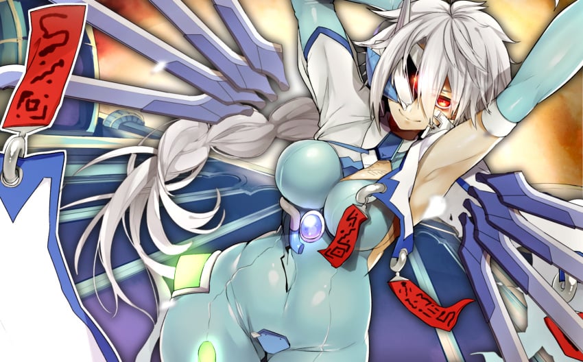 1girls arm_behind_head armpits arms_up big_breasts blazblue bodysuit braid busty child_bearing_hips covered_navel female female_only large_breasts legs long_hair nu-13 red_eyes seductive seductive_smile sensual solo thick_thighs thighs uzukinoko voluptuous