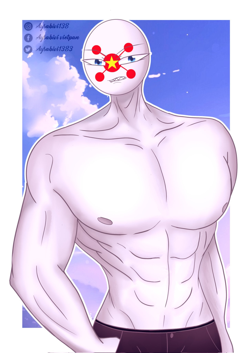 1boy aysabivi1383 countryhumans countryhumans_oc male male_only muscular muscular_male pecs pectorals shorts simple_background watermark white_body white_skin