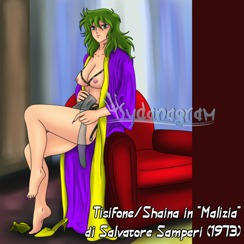 1girls ass breasts female green_hair human legs_together light-skinned_female light_skin long_hair ophiuchus_shaina saint_seiya shounen_jump silver_saints sitting sydanagram