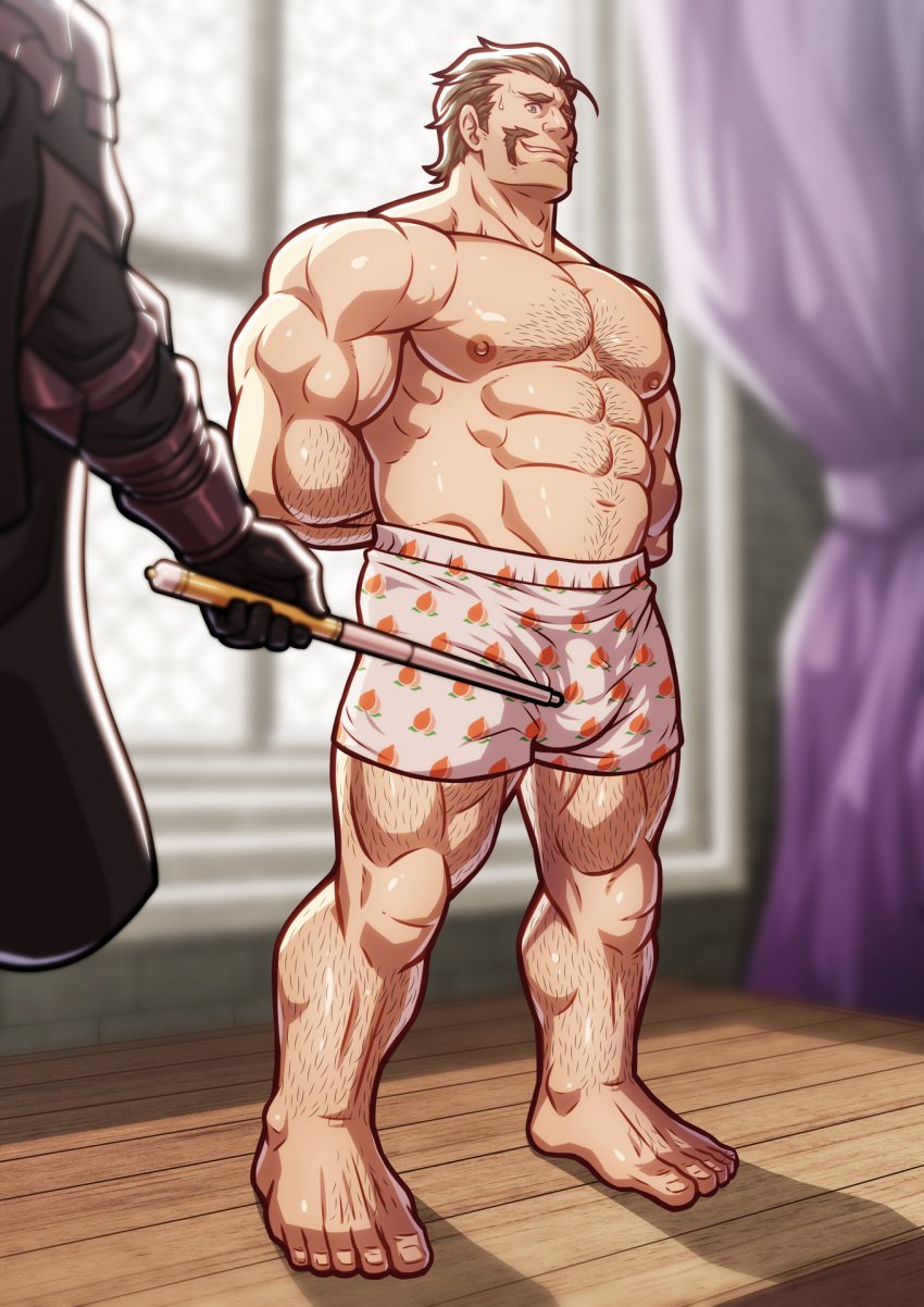 alois_rangeld balls bara bulge byleth_(fire_emblem) byleth_(fire_emblem)_(male) facial_hair fire_emblem fire_emblem:_three_houses hands_behind_back male male_only muscles muscular nintendo penis solo_focus standing underwear underwear_only zelo-lee