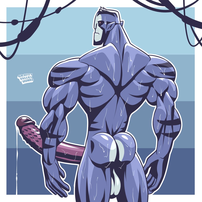 1:1 alien anthro anthro_only ass balls ben_10 big_balls big_muscles big_penis black_stripes blue_body blue_fur bodily_fluids bubble_butt cartoon_network dripping fur genital_fluids genitals hi_res huge_balls huge_cock huge_muscles humanoid_genitalia humanoid_penis humanoid_pointy_ears hyper hyper_balls hyper_genitalia hyper_muscles hyper_penis male male_only muscular muscular_male penile_spines penis precum precum_drip revonnahgander rook_blonko solo stripes sweat white_balls wolfiecanem