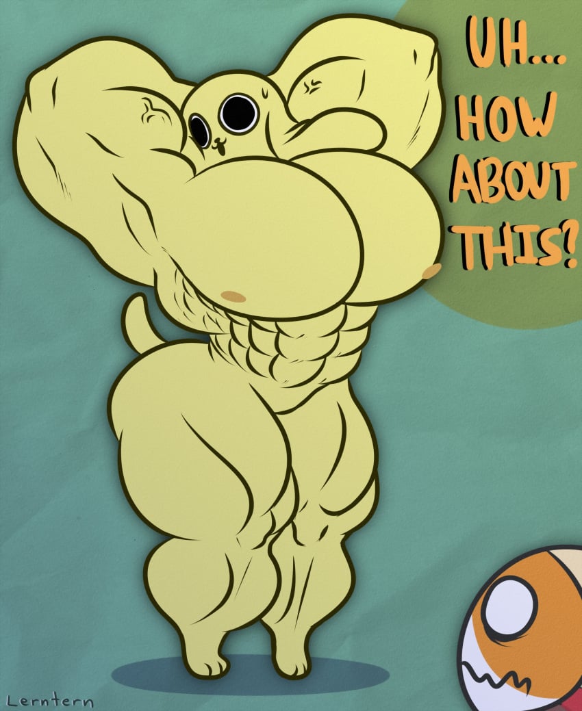 arms_behind_head canine cheezborger_(chikn_nuggit) chikn_nuggit chikn_nuggit_(chikn_nuggit) featureless_crotch feline female flexing fur huge_muscles lerntern male muscular muscular_male speech_bubble thick_thighs wide_hips