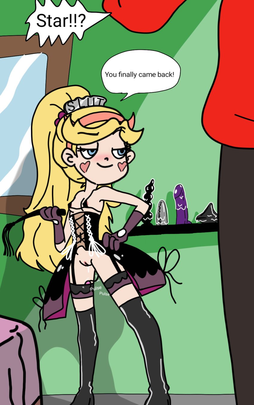 armwear bad_anatomy dildo disney disney_channel disney_xd garter_straps latino maid_headdress maid_uniform marco_diaz no_underwear sex_toy slutty_clothing solo_focus standing star_butterfly star_vs_the_forces_of_evil stockings sunnie white_female