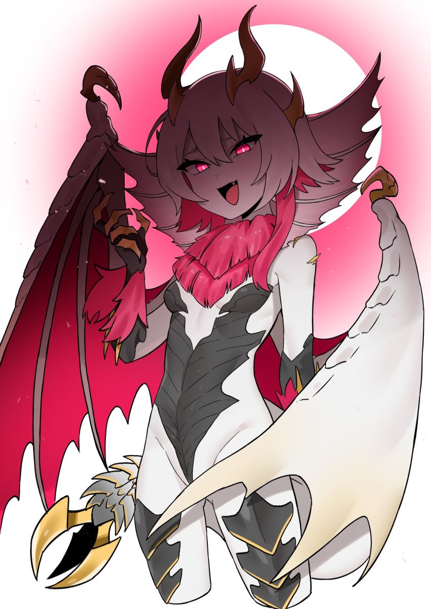 1_fang arms_up blood_moon cutie_fang female_only malzeno monster_hunter monster_hunter_rise nyangp nyangpeon open_mouth qurio red_moon scales_covering_nipples tail vampire white_skin wings