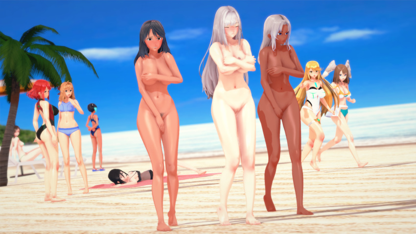 10girls 3d 6+girls ass barefoot beach beach_towel bikini black_hair black_swimsuit blonde_hair blue_bikini blue_bikini_bottom blue_hair blue_swimsuit bodystocking_under_bikini breasts brown_hair cleavage clothed_female_nude_female completely_nude completely_nude_female covered_navel covering_breasts covering_crotch dume elma_(xenoblade_x) embarrassed_nude_female enf ethel_(xenoblade) eunie_(xenoblade) female female_only fiora_(xenoblade) long_hair medium_hair morag_ladair_(xenoblade) mythra_(radiant_beach)_(xenoblade) mythra_(xenoblade) navel one-piece_swimsuit palm_tree pussy pyra_(pro_swimmer)_(xenoblade) pyra_(xenoblade) red_hair red_swimsuit sand sena_(xenoblade) sharla_(xenoblade) short_hair sports_bikini strapless_swimsuit white_bikini_top white_hair white_swimsuit xenoblade_(series) xenoblade_chronicles xenoblade_chronicles_(series) xenoblade_chronicles_2 xenoblade_chronicles_3 xenoblade_chronicles_x