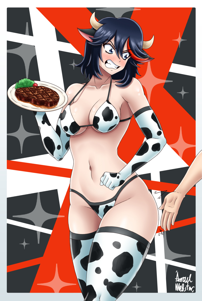 1girls angry angry_face ass_slap azraelwebster belly_button bikini bikini_uniform blush cow_ears cow_girl cow_horns cow_print embarrassed female kill_la_kill matoi_ryuuko sexual_harassment spanking spanking_ass spanking_butt ultra_super_pictures waitress