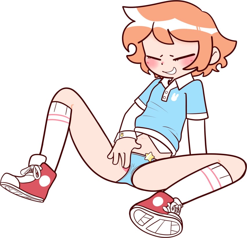 1girls blush closed_eyes drawz_artz eden_(drawz_artz) eyelashes female female_focus female_only fingering highres human masturbation orange_hair original original_character panties panties_aside shoes smile socks