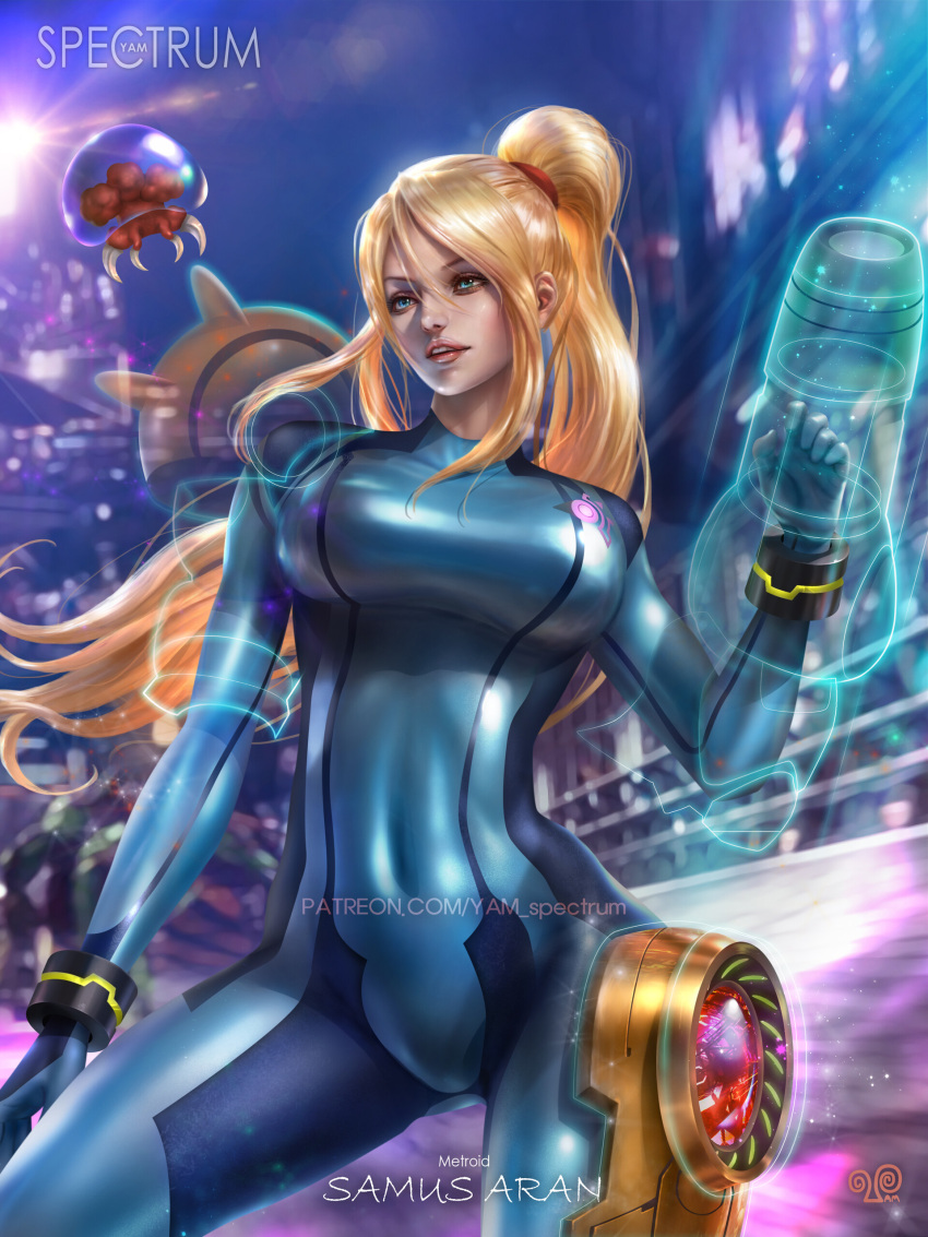 1girls absurdres arm_cannon armor big_breasts breasts female female_only highres metroid non-web_source pauldron samus_aran solo solo_female tagme varia_suit yam_spectrum zero_suit zero_suit_samus