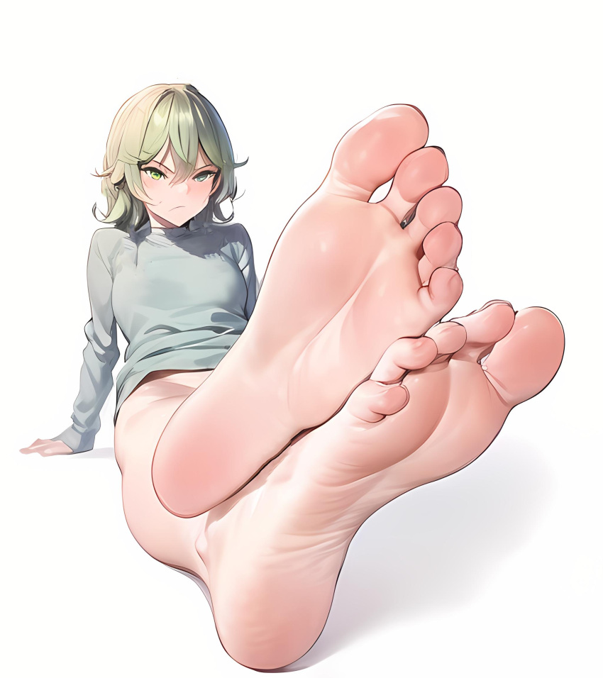 1girls ai_generated anime feet feet_up female female_only foot_fetish foot_focus green_eyes green_hair one-punch_man soles solo tatsumaki wrinkled_feet wrinkled_soles wrinkles wrinkly_feet