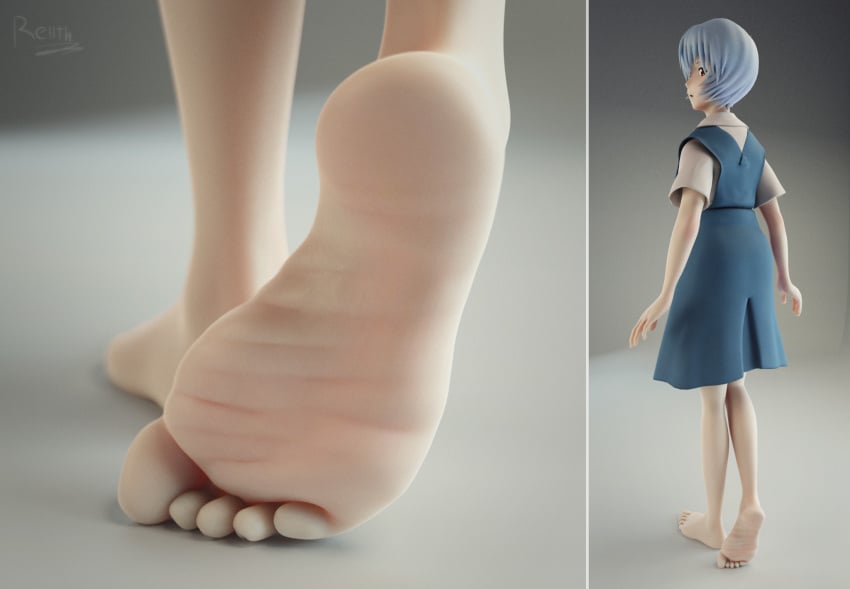 1girls 3d barefoot blue_hair clothed clothed_female digital_media_(artwork) feet female female_only foot_fetish foot_focus hi_res neon_genesis_evangelion pale_skin panels red_eyes rei_ayanami rellth school_uniform schoolgirl short_hair simple_background toes toes_scrunch watermark wrinkled_feet