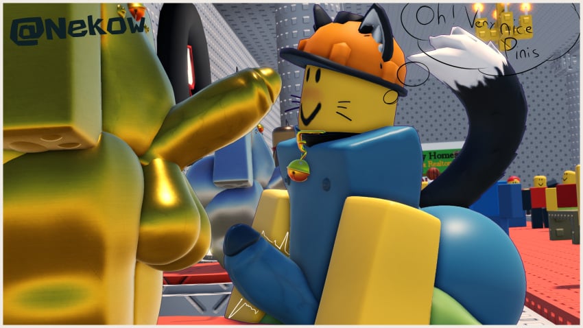 3d blush cat_ears cat_tail catmaidboyuwu collar exhibitionism gay male museum naked noob nude penis roblox robloxian statue tagme thick_thighs whiskers