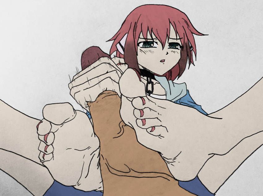 1boy 1boy1girl 1girls angeloid barefoot disgusted feet female foot_fetish footjob handjob heavens_lost_property ikaros male murati2882 nail_polish soles sora_no_otoshimono tagme toes