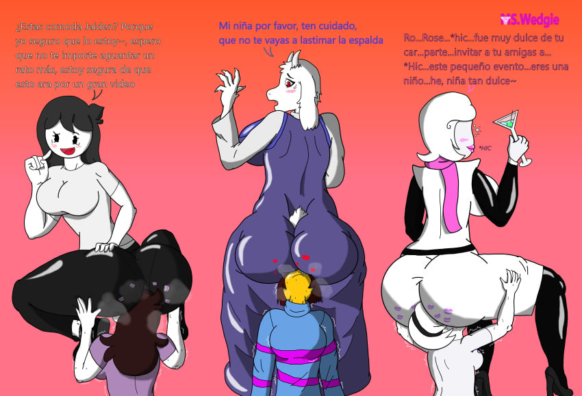 ass_in_dress ass_worship big_ass black_hair daughter dialogue drinking_glass drunk drunk_bubble español face_in_ass facesitting frisk fur goat_horns goat_humanoid gold_skin homestuck jaiden jaiden_animations jaidenanimations jaidens_mom kiss_mark lipstick_mark lipstick_on_ass milf mom_lalonde mother mother_and_daughter mswedgie123 rose_lalonde roxy_lalonde spanish_text steaming_body sweat tail toriel undertale undertale_(series) white_skin youtube yuri