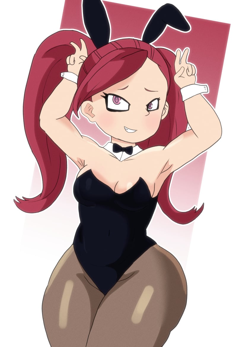 1girls aiba_manami armpits bunny_ears bunnysuit darkleon female female_focus female_only la_brava_(my_hero_academia) light-skinned_female light_skin my_hero_academia pink_eyes red_hair shortstack small_breasts thick_thighs twintails wide_hips