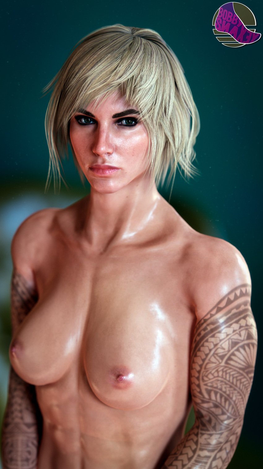 3d 3d_(artwork) abs blender blender_(software) blonde_female blonde_hair bobbysnaxey female female_only fit_female muscles muscular_female pinup rainbow_six rainbow_six_siege tattoo tattooed_arm valkyrie_(rainbow_six)