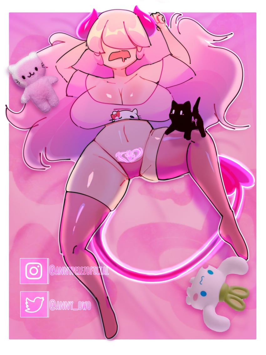 1girls aesthetic alternate_version_available animation_meme_community anny_(anny_perez) anny_perez big_breasts cinnamon_(cinnamoroll) cinnamoroll cinnamoroll_(series) cleavage clothing demon demon_girl demon_horns demon_tail domestic_cat feline female female_only hair_over_eyes hello_kitty hello_kitty_(character) hello_kitty_(series) kitty_white light-skinned_female light_skin long_hair magic_tattoo navel sanrio silly_cats sleeping tagme tattoo thighhighs watermark youtube youtube_hispanic