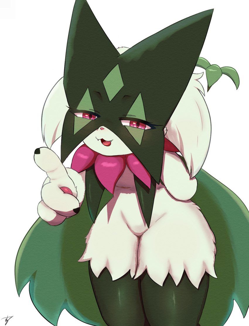 1girls adorable anthro black_body cute cute_face female female_only fur generation_9_pokemon green_body green_fur green_skin hi_res meowscarada nintendo pokemon pokemon_(species) pokemon_sv solo suru56nee