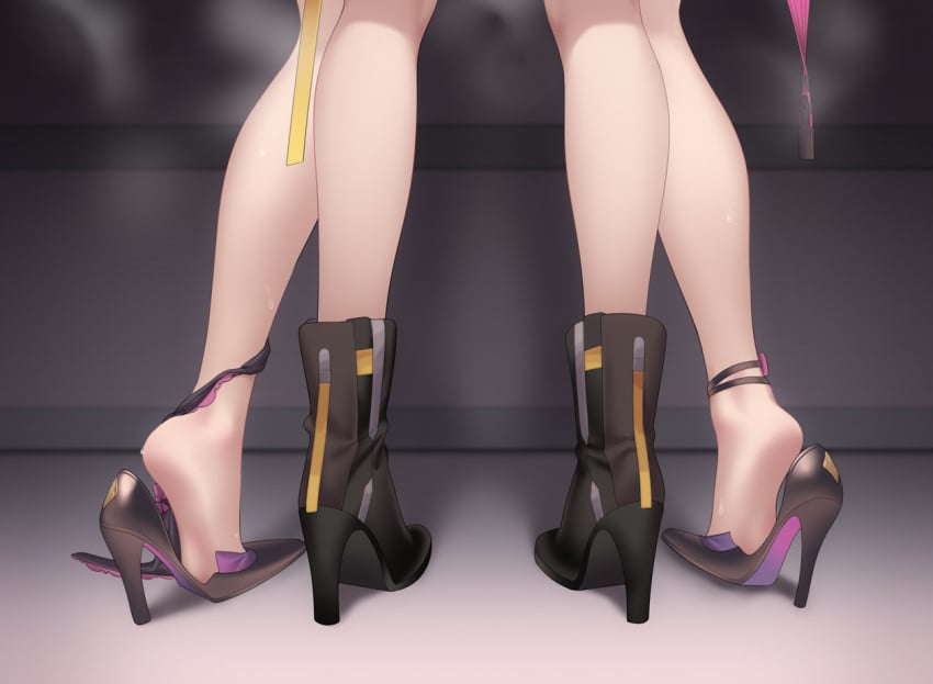 2girls asta_(honkai:_star_rail) black_footwear black_panties boots from_behind futanari high_heel_boots high_heels honkai:_star_rail honkai_(series) imminent_sex implied_futanari implied_sex implied_sex_from_between_legs legs multiple_girls panties panties_around_one_ankle shoes standing stelle_(honkai:_star_rail) tiptoes tnt_(user_mnhz2538) underwear