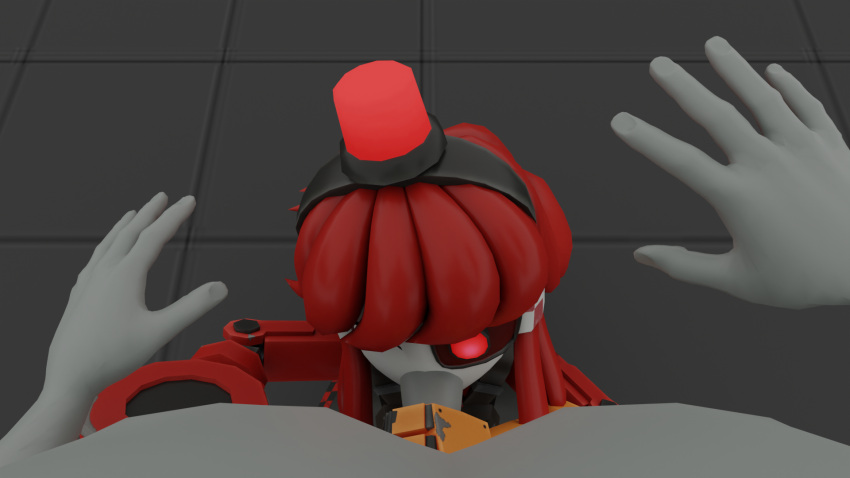 3d 3d_(artwork) 3d_model blowjob deepthroat forced_reversed_oral horny_female male_pov mimi_sentry multicolored_eyes outside pov red_hair robot_girl sentry_(team_fortress_2) sentry_turret source_filmmaker tagme team_fortress_2 tf2 valve valve_(company) weapon