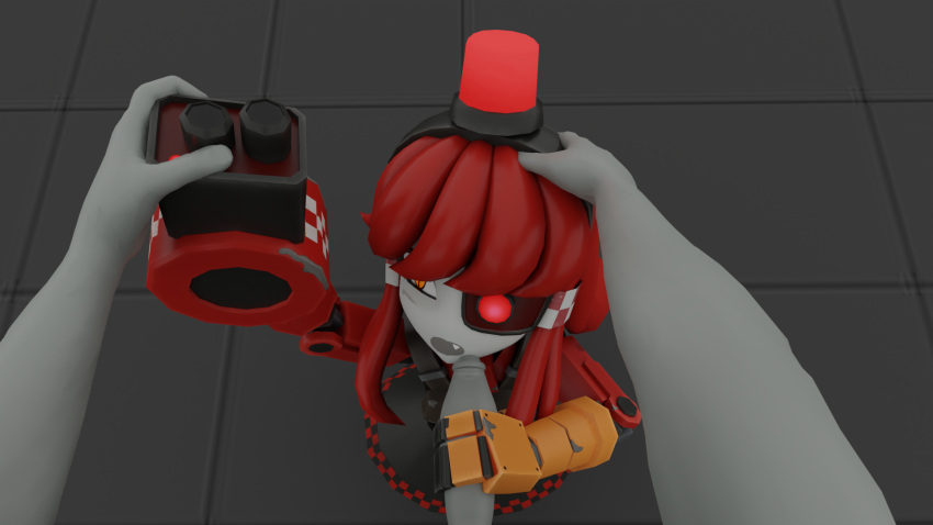 3d 3d_(artwork) 3d_model forced horny_female male_pov mimi_sentry multicolored_eyes outside pov red_hair robot_girl sentry_(team_fortress_2) sentry_turret shocked_expression source_filmmaker tagme team_fortress_2 tf2 valve valve_(company) weapon