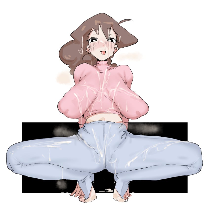 1girls big_breasts breasts brown_hair clothed clothed_female crayon_shin-chan cum cum_on_body curvy feet female female_only housewife huge_breasts human large_breasts leebongchun leggings married_woman mature milf misae_nohara mother musk musk_clouds pale-skinned_female pale_skin sagging_breasts short_hair solo squatting thick_thighs toes voluptuous wide_hips