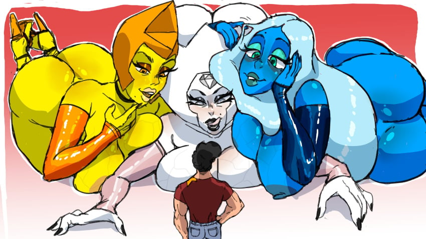 <3_eyes 1boy 3girls ass bedroom_eyes biting_lip black_lipstick blue_body blue_diamond_(steven_universe) blue_skin breasts cartoon_network choker clothed_male curvaceous curvy curvy_female curvy_figure detached_sleeves diamond_authority female female_focus gem_(species) giantess hair_twirling heart-shaped_pupils high_heels horny_female huge_ass huge_breasts licking_lips lipstick lust lustful_gaze male muscular_male naked_footwear naked_heels nipples nude nude_female seanmalikdesigns seductive seductive_look seductive_smile size_difference sleeves steven_quartz_universe steven_universe thick_thighs tongue tongue_out twirling_hair unseen_male_face veiny_breasts white_body white_diamond_(steven_universe) white_skin yellow_body yellow_diamond_(steven_universe) yellow_skin