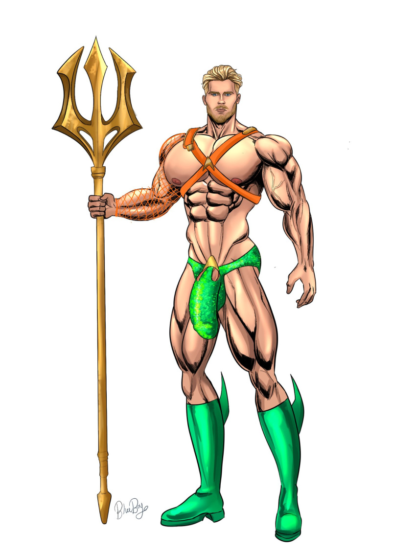 1boy abs aquaman arthur_curry bara biceps big_bulge big_chest big_pecs blonde_hair blueboybara bulge bulging_biceps caucasian caucasian_male dc harness huge_bulge huge_chest huge_pecs looking_at_viewer male male_only muscles muscular muscular_male pecs penis_outline shirtless_male smooth_chest smooth_skin solo solo_male superhero thick_thighs thong trident underwear underwear_only