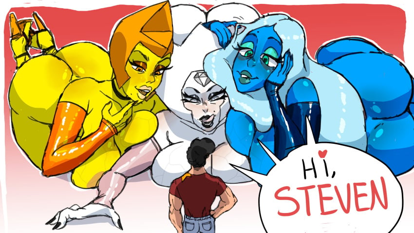 <3_eyes 1boy 3girls ass bedroom_eyes biting_lip black_lipstick blue_body blue_diamond_(steven_universe) blue_skin breasts cartoon_network choker clothed_male curvaceous curvy curvy_female curvy_figure detached_sleeves diamond_authority english_text female female_focus gem_(species) giantess hair_twirling heart-shaped_pupils high_heels horny_female huge_ass huge_breasts licking_lips lipstick lust lustful_gaze male muscular_male naked_footwear naked_heels nipples nude nude_female seanmalikdesigns seductive seductive_look seductive_smile size_difference sleeves speech_bubble steven_quartz_universe steven_universe thick_thighs tongue tongue_out twirling_hair unseen_male_face veiny_breasts white_body white_diamond_(steven_universe) white_skin yellow_body yellow_diamond_(steven_universe) yellow_skin