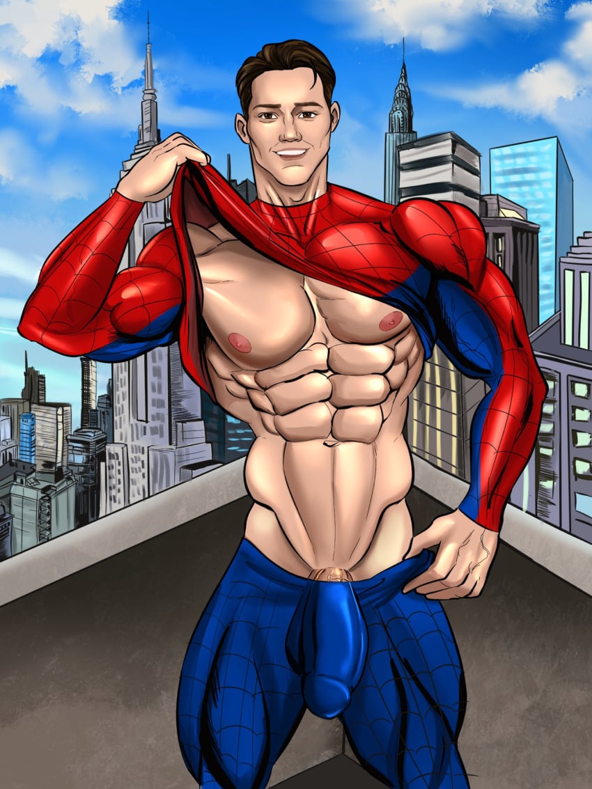 1boy abs actor biceps big_chest big_cock big_pecs big_penis blueboybara bulge bulging_biceps celebrity city excessive_muscles huge_bulge huge_chest huge_cock huge_pecs human human_only in_character light-skinned_male light_skin looking_at_viewer male male_only marvel marvel_cinematic_universe muscular muscular_male pecs penis_outline penis_peek peter_parker rooftop shirt_lift smiling_at_viewer smooth_chest smooth_skin solo spider-man spider-man_(series) spider-man_(tom_holland) thick_thighs tom_holland