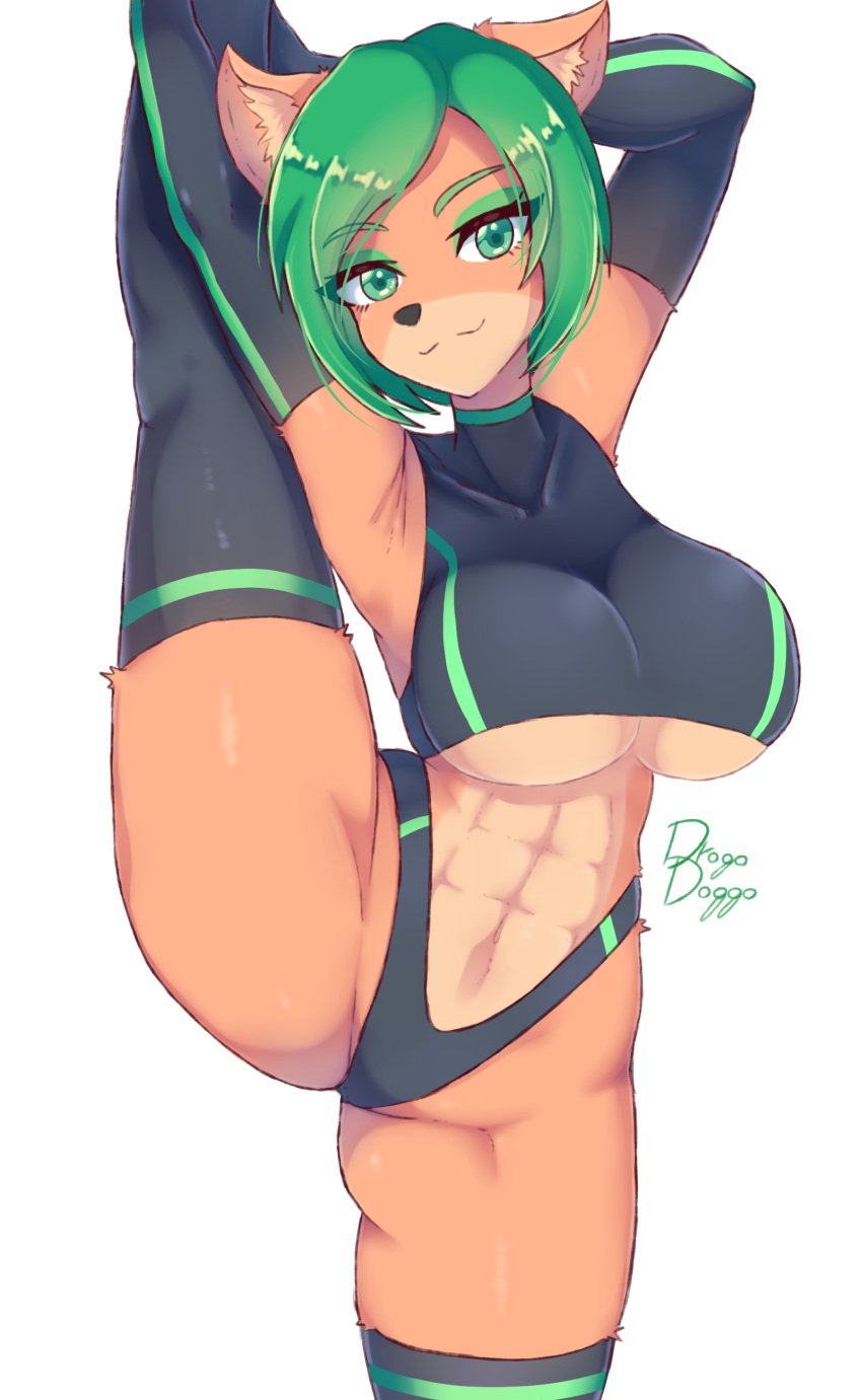 1girls abs absurd_res ami_bandicoot anthro anthro_only artist_name black_panties black_thighhighs breasts crash_(series) drogodoggo furry furry_female furry_only green_eyes green_hair hi_res looking_at_viewer medium_hair muscular_abs muscular_female nitro_squad panties simple_background solo split sportswear standing standing_on_one_leg standing_split thighhighs tomboy underboob underwear watermark white_background