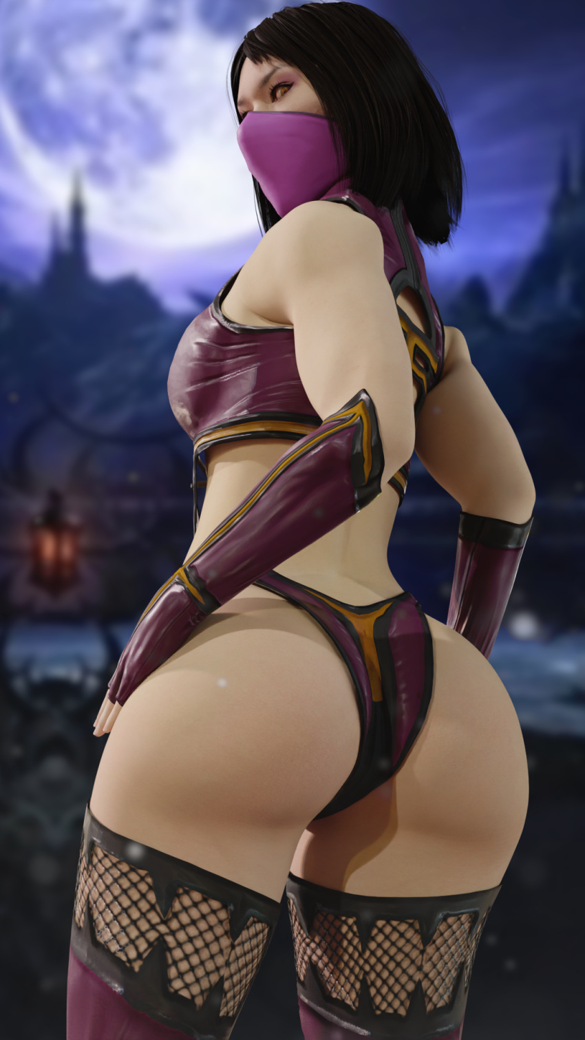 3d ass clothed female looking_at_viewer mask mileena mileena_(mk11) mileena_(mk9) mortal_kombat mortal_kombat_(2011) mortal_kombat_11