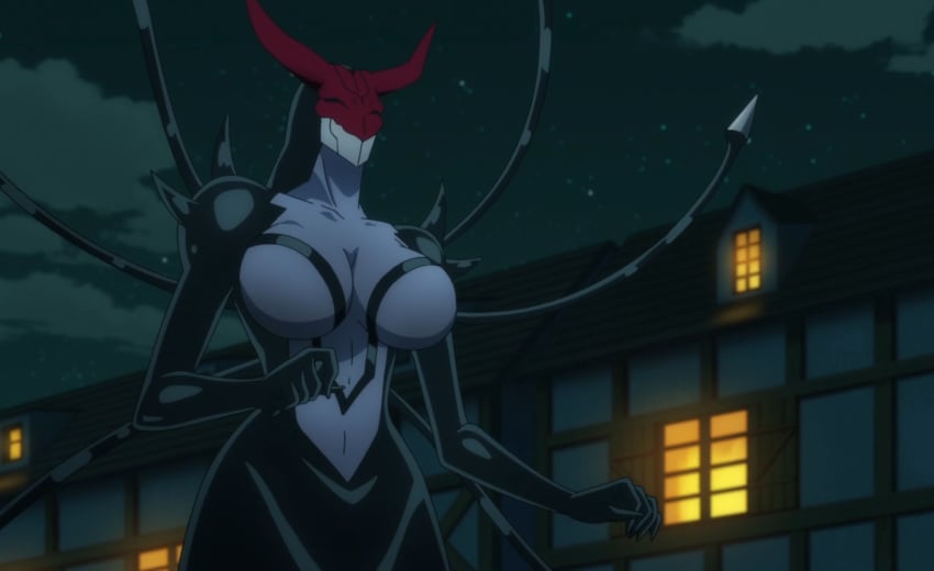 1girls 2023 adele_(yuusha_ga_shinda!) breasts demon demon_girl hips horns huge_breasts large_breasts lidenfilms mask monster_girl night outdoors screencap screenshot yuusha_ga_shinda!