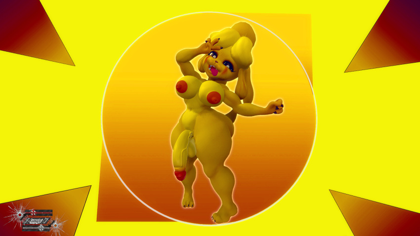 3d 3d_(artwork) animal_crossing armada_(artist) breasts furry furry_only futa_focus futa_only futanari isabelle_(animal_crossing) long_penis nintendo nipples thick_thighs thighs tongue tongue_out yellow_fur yellow_penis