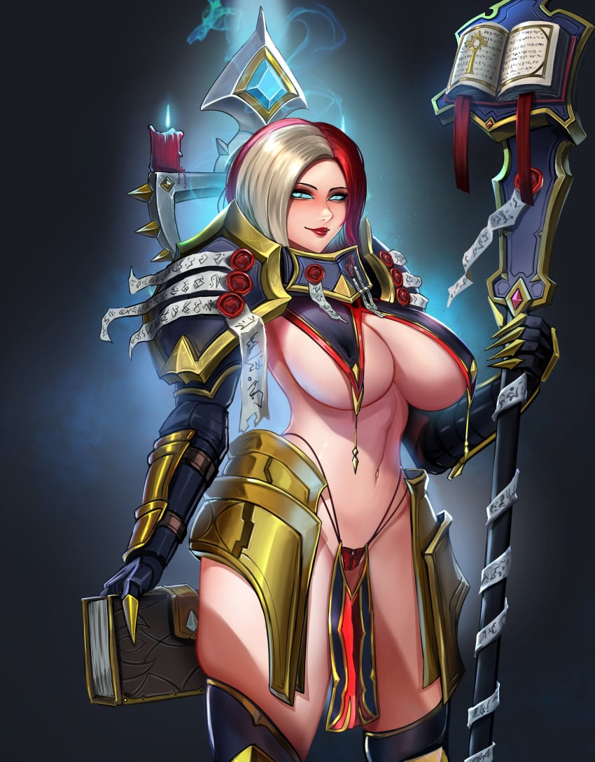 1girls 2023 adepta_sororitas badcompzero bashani_fletcher battle_armor big_breasts blue_eyes blue_sclera clothed clothed_female crossover female female_only fully_clothed imperium_of_man multicolored_hair pale-skinned_female pale_skin power_armor purity_seal revealing_clothes sister_of_battle skimpy_clothes solo solo_female tagme thick_thighs warcraft warhammer_(franchise) warhammer_40k watermark world_of_warcraft