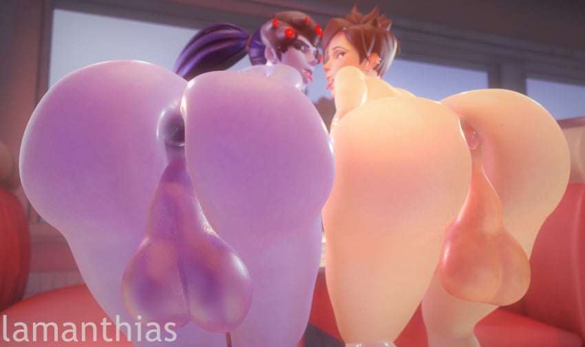 2futas 3d ass ass_focus backsack balls bent_over big_ass big_balls blender blizzard_entertainment blue-skinned_futanari blue_skin butt_focus dark_blue_hair dickgirl futa_only futa_sans_pussy futanari gaping gaping_anus huge_ass huge_balls humanoid intersex lamanthias looking_at_viewer nude nude_futanari overwatch pale-skinned_futanari penis ponytail presenting seductive seductive_eyes seductive_look taint testicles thick_thighs tracer video_games widowmaker